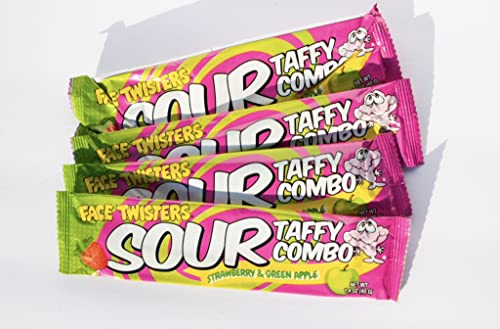 Face Twisters Sour Taffy Combo, Strawberry and Green Apple (4 Pack)