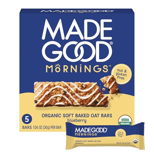 MadeGood Mornings Blueberry Soft Baked Oat Bars, 5 Count