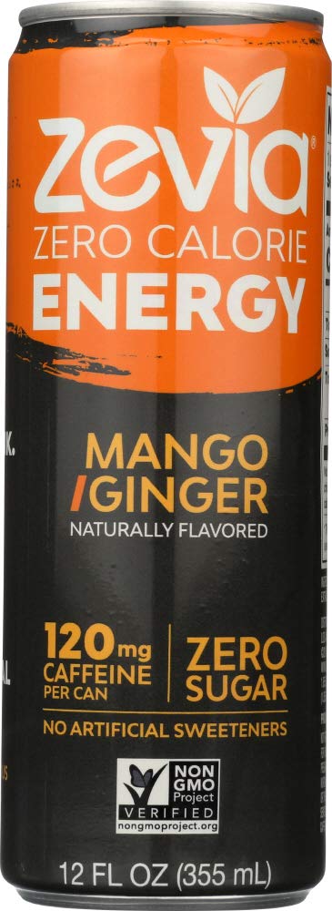 Zevia Zero Calorie Energy Drink, Mango Ginger (Pack of 12)