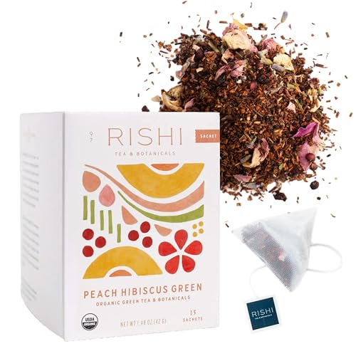 Rishi Tea Peach Hibiscus Green Japanese Organic Tea, 15 Count