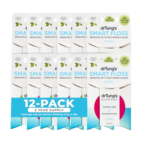 Dr. Tung's Smart Floss, Expanding Natural Waxed Dental Floss (Pack of 12)