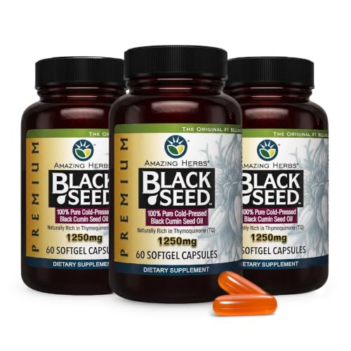 Amazing Herbs Black Seed Oil, 1250 mg, 60 Softgels (Pack of 3)