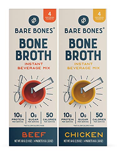Bare Bones Instant Bone Broth Mix, Chicken and Beef Variety Pack (8 Count)