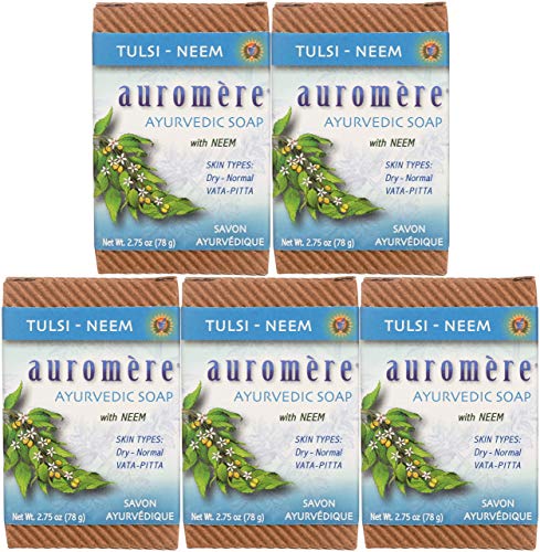 Auromere Ayurvedic Bar Soap, Tulsi Neem, 2.75 oz (Pack of 5)