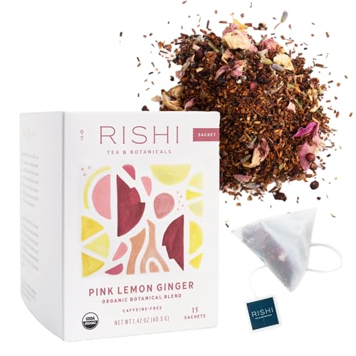 Rishi Tea Pink Lemon Ginger Organic Herbal Tea, 15 Count