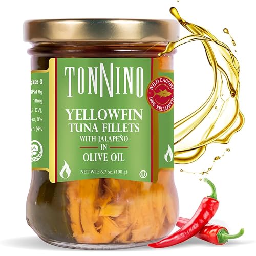 Tonnino Jalapeno Olive Oil Yellowfin Tuna Fillets, 6.7 oz (Pack of 6)