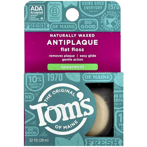 Tom's of Maine Natural Waxed Antiplaque Flat Floss, Spearmint, 32 Yards (Pack of 2)