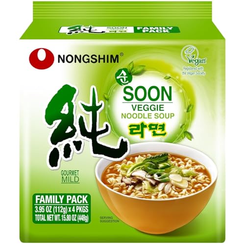 Nongshim Gourmet Soon Veggie Ramyun, Mild Spicy, 4 Pack