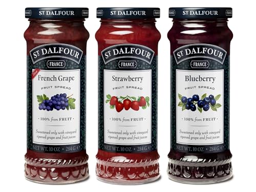 St. Dalfour Fruit Spread Bundle, French Grape, Strawberry and Blueberry, 10 oz Each