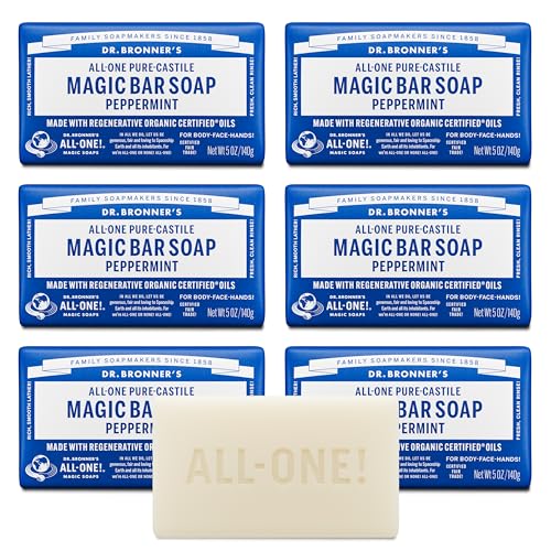 Dr. Bronner's Castile Bar Soap, Peppermint, 5 oz (Pack of 6)