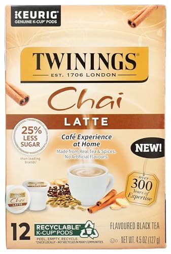 Twinings Chai Latte Tea K-Cup Pods for Keurig, Creamy, Less Sugar, 12 Count
