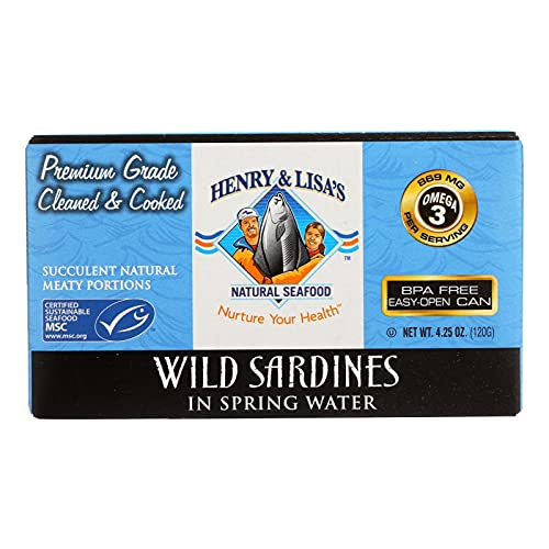 Henry & Lisa's Wild Sardines in Spring Water, 4.25 oz (Pack of 12)