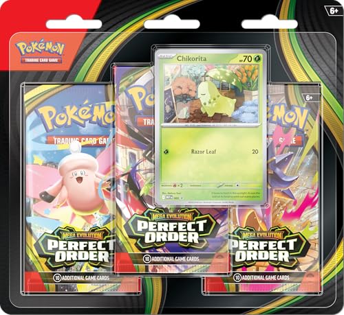 Pokemon TCG Mega Evolutions Perfect Order 3 Pack Blister, Chikorita
