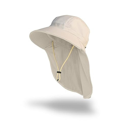 Farmer's Defense Sun Hat, UPF 50+, Wide Brim with Neck Flap, Cream