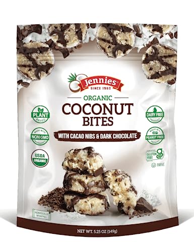 Jennies Organic Coconut Bites with Cacao Nibs and Dark Chocolate, 5.25 oz