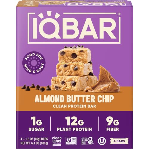 IQBAR Brain and Body Protein Bars, Almond Butter Chip, 4 Count