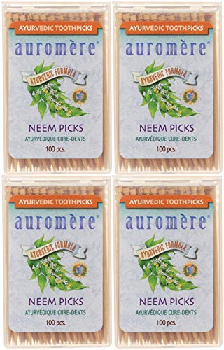 Auromere Ayurvedic Neem Toothpicks, Natural Birchwood (Pack of 4)