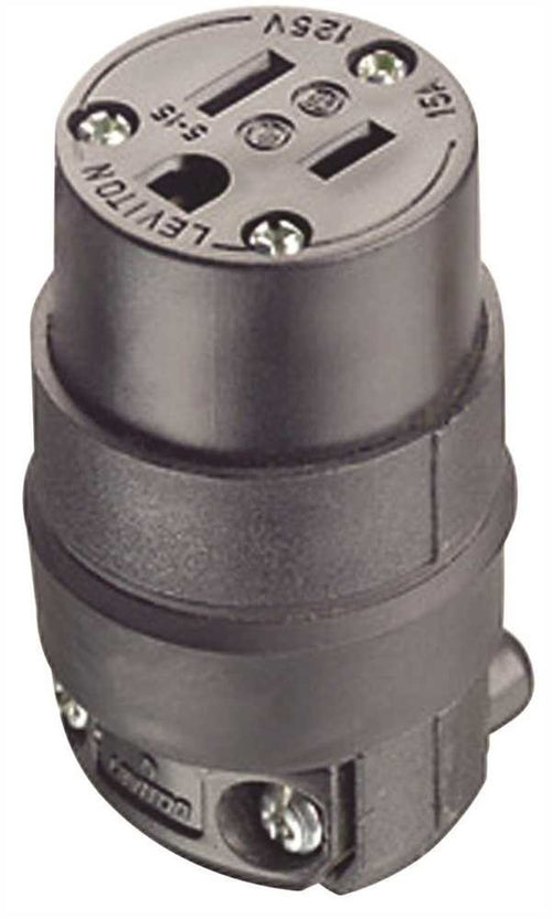 Leviton 15 Amp 125 Volt Rubber Cord Outlet, Grounding, Black