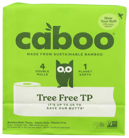 Caboo Tree Free Toilet Paper, 300 Sheets, 4 Double Rolls