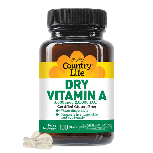 Country Life Dry Vitamin A 10,000 IU, Water Dispersible, 100 Tablets