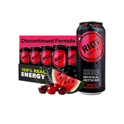 Riot Clean Energy Drink, Cherry Watermelon, 16 fl oz (Pack of 12)