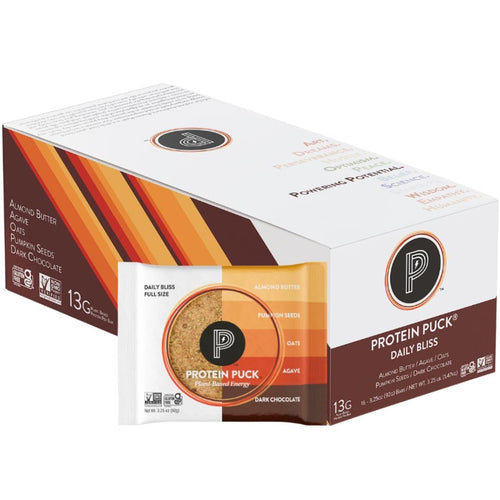 Protein Puck Plant-Based Protein Bars, Daily Bliss, 3.25 oz (Pack of 16)