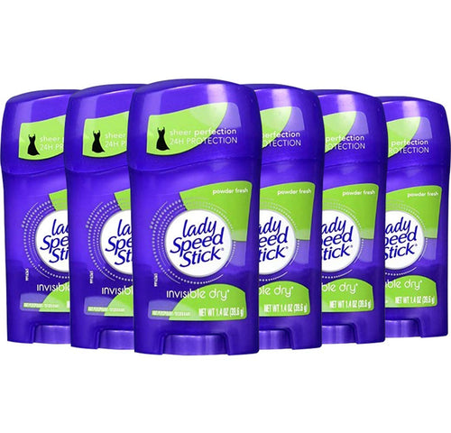 Lady Speed Stick Invisible Dry 24 Hour Deodorant, Powder Fresh, 1.4 oz (Pack of 6)