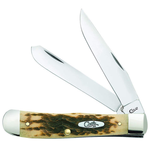 Case XX WR Pocket Knife Trapper, Amber Bone Handle, Carbon Steel Blades