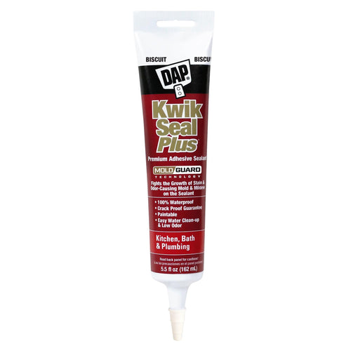 DAP Kwik Seal Plus Kitchen and Bath Adhesive Sealant, Biscuit, 5.5 oz