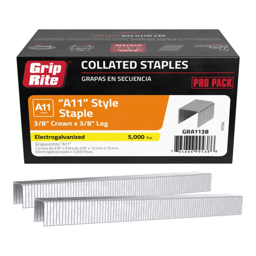 Grip-Rite Hammer Tacker Galvanized Staples, 3/8" Crown, 18 Gauge, 5,000 Count