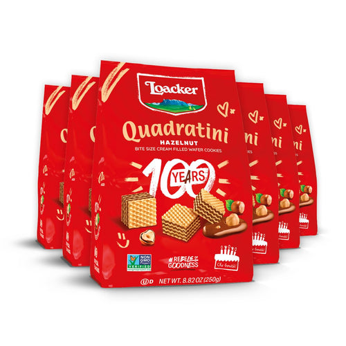 Loacker Quadratini Hazelnut Wafer Cookies, 30% Less Sugar (Pack of 6)