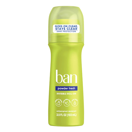 Ban Powder Fresh 24-Hour Invisible Antiperspirant Roll-On Deodorant, 3.5 oz