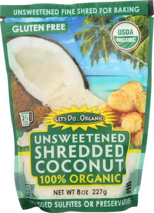 Let's Do Organic Unsweetened Shredded Coconut, Fine Shred, 8 oz (Pack of 2)