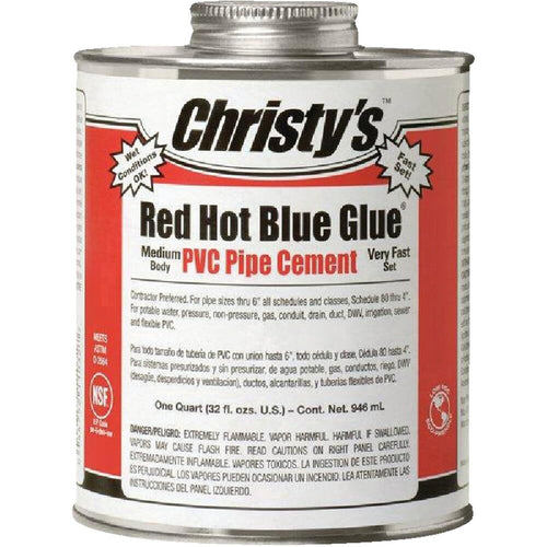 Christy's Red Hot Blue Glue PVC Cement, 1 Quart (32 fl oz)
