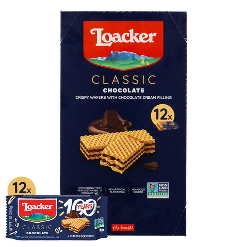Loacker Classic Chocolate Cream Wafer Cookies (Pack of 12)
