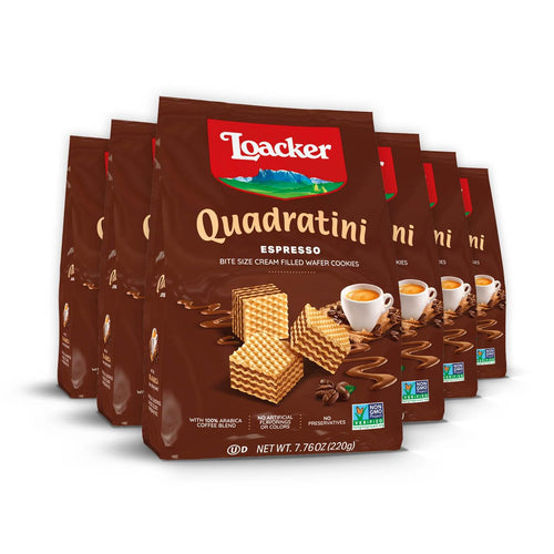 Loacker Quadratini Espresso Wafer Cookies, 30% Less Sugar (Pack of 6)