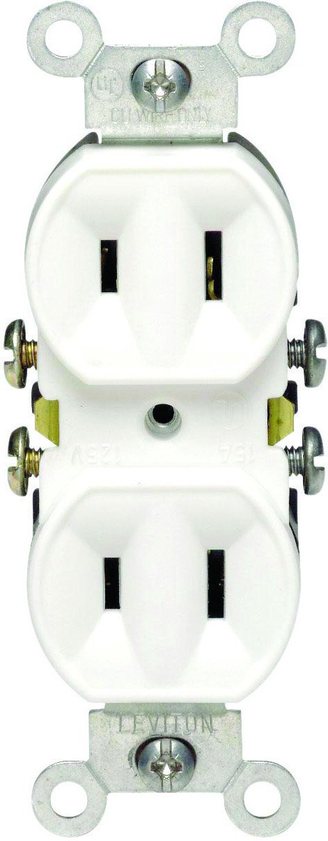 Leviton 223-W Duplex Receptacle, 15 Amp, 125 Volt, Non-Grounded, White