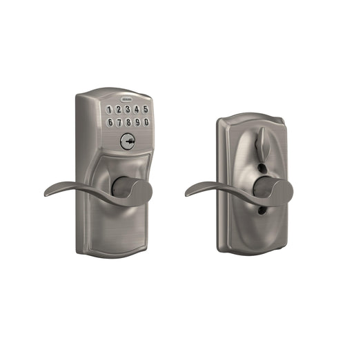 Schlage Electronic Keypad Lock, Lever Handle, Plymouth Trim, Satin Nickel