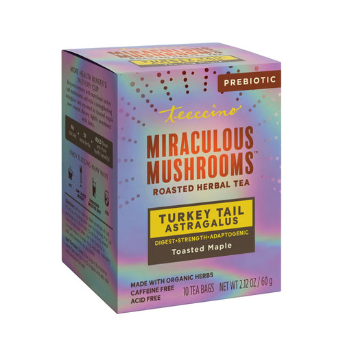 Teeccino Turkey Tail Astragalus Toasted Maple Herbal Tea, 10 Tea Bags