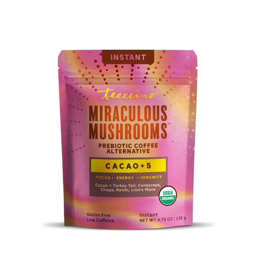 Teeccino Miraculous Mushrooms Instant Cacao+5 Coffee Alternative, 4.7 oz (15 Servings)