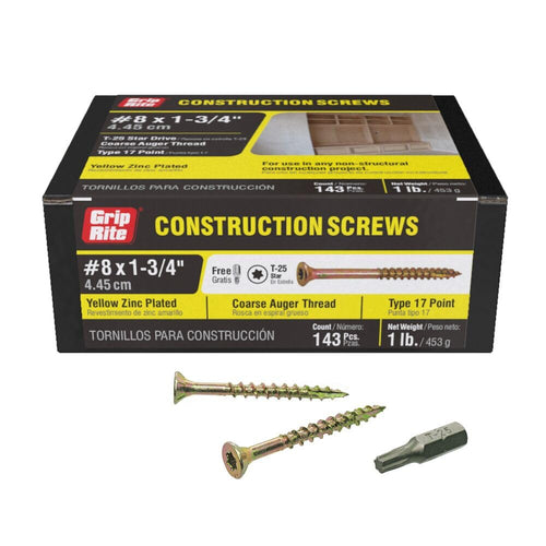 Grip-Rite Prime Guard T25 Star Drive Construction Screws, #8 x 1-3/4 in, 1 lb