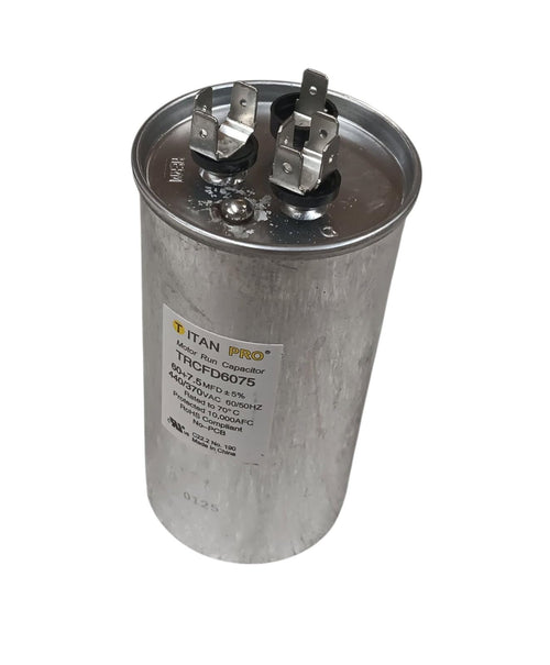 Titan TRCFD6075 Dual Rated Motor Run Capacitor, 60/7.5 MFD, 440/370V