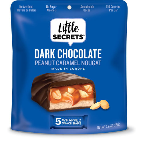 Little Secrets Dark Chocolate Peanut Caramel Nougat Bars, 3.9 oz Bag