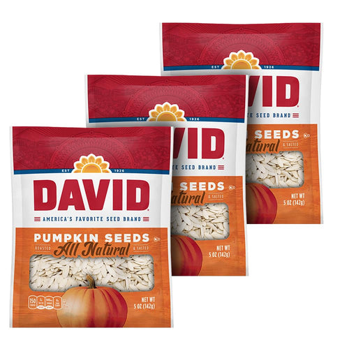 David's All Natural Salted Roasted Pumpkin Seeds, 5.25 oz (Pack of 3)