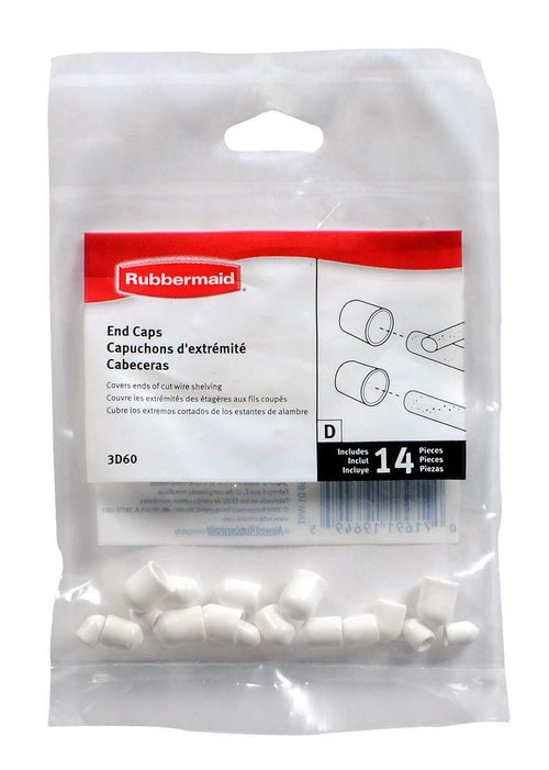 Rubbermaid Plastic End Caps, White (Pack of 12)
