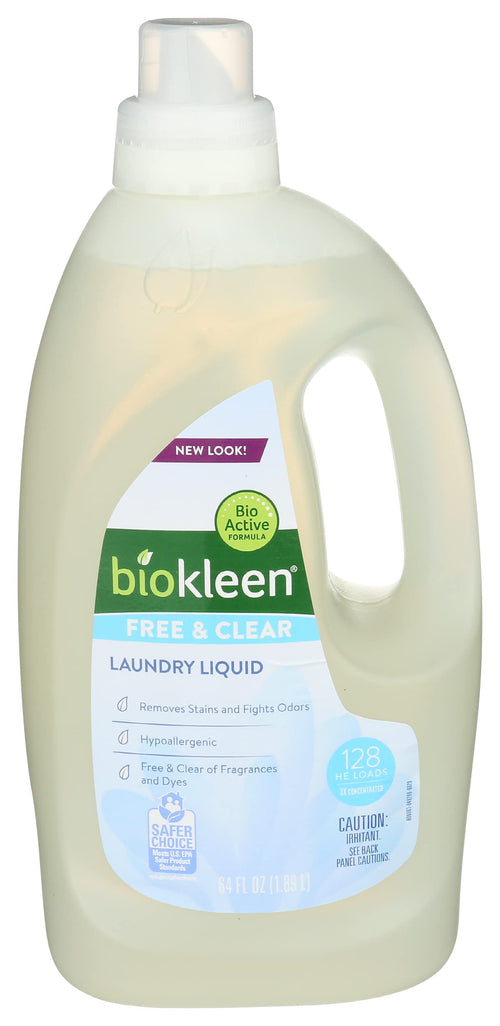 Biokleen Laundry Liquid, Free & Clear, 64 oz