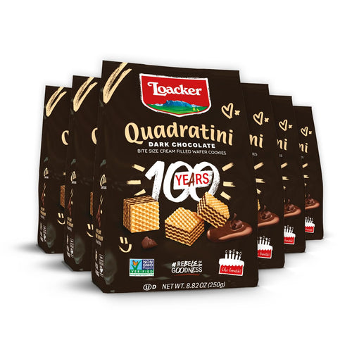 Loacker Quadratini Dark Chocolate Wafer Cookies, 30% Less Sugar (Pack of 6)
