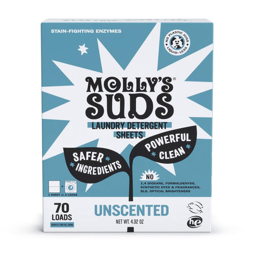 Molly's Suds Laundry Detergent Sheets, Unscented, 70 Loads