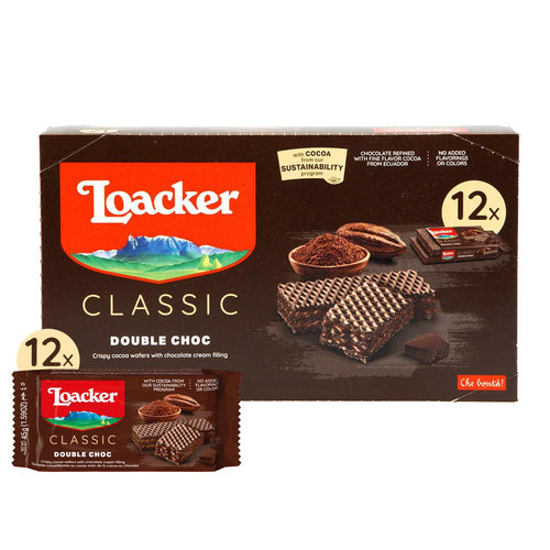 Loacker Classic Double Chocolate Cream Wafer Cookies (Pack of 12)