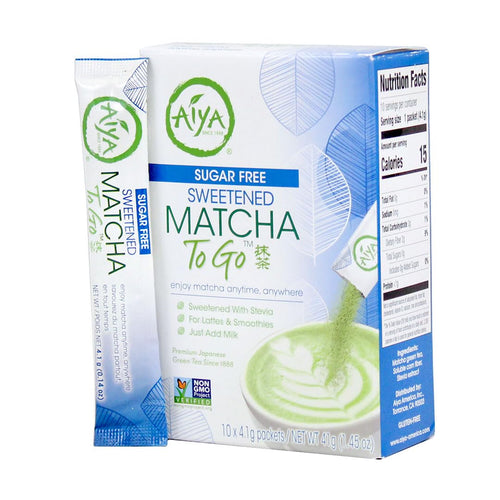 Aiya Sugar-Free Sweetened Matcha To Go Sticks, 10 Count